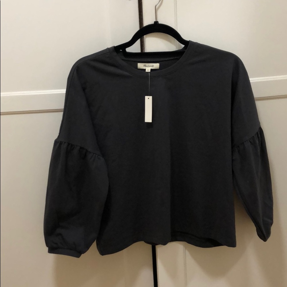 Crepe Drop-Shoulder Bubble-Sleeve Tee